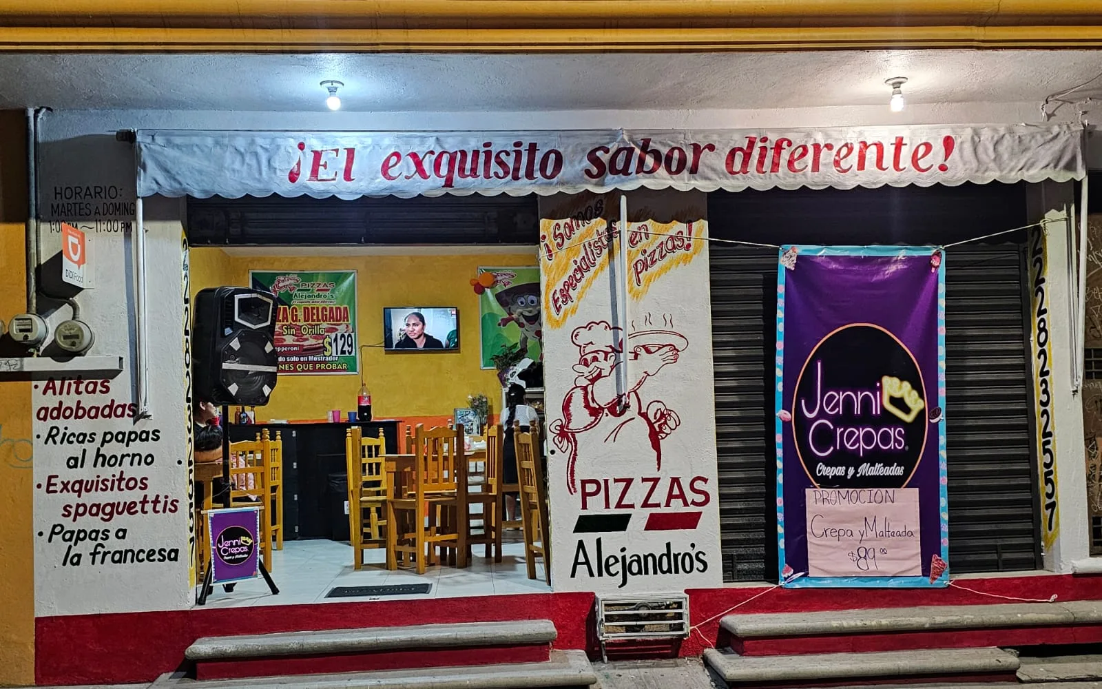 Fachada de Pizzas Alejandro’s en San Pedro Cholula